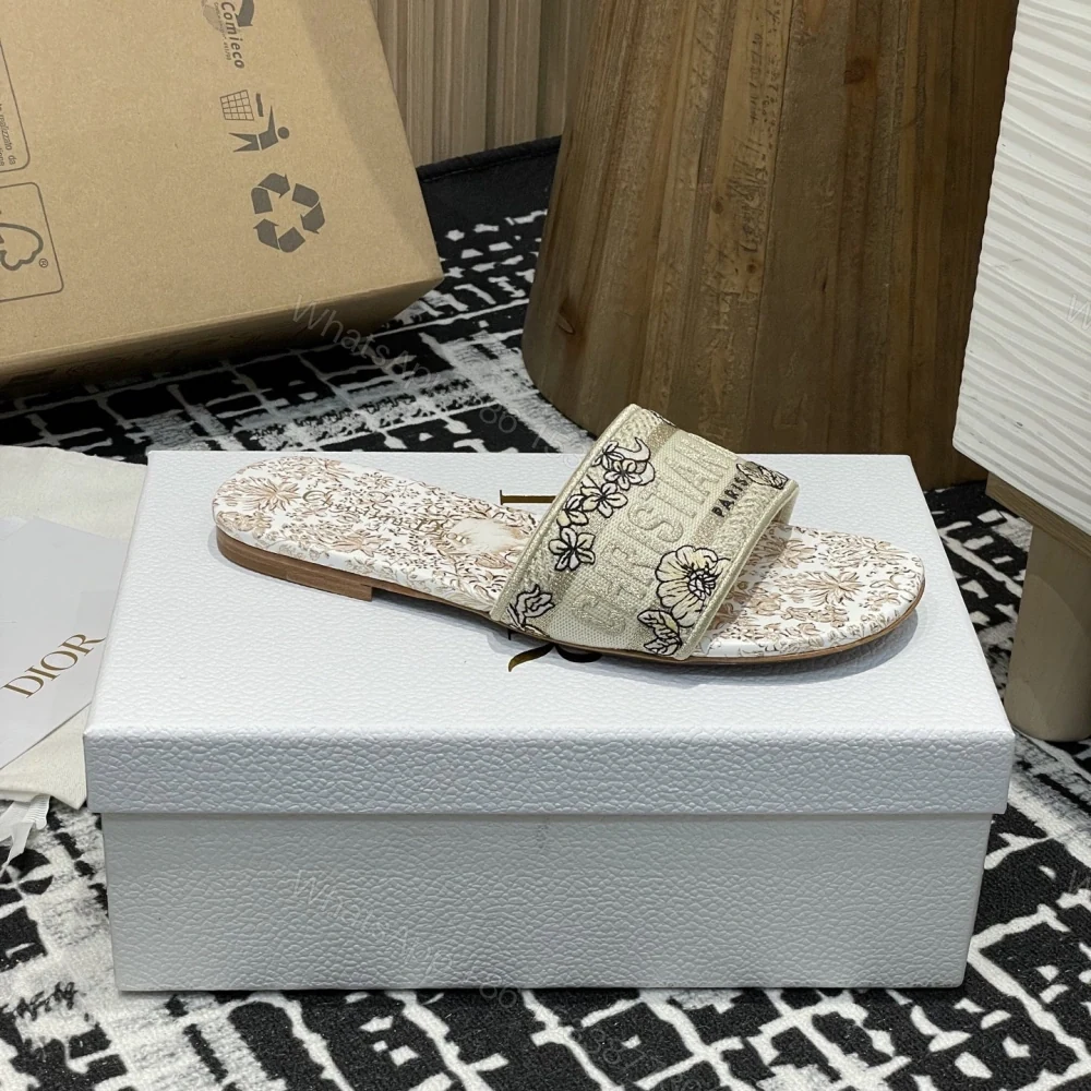 View 5 of 高仿Dior*Dway系列KCO211圓頭套腳拖鞋平底金色印花免檢版