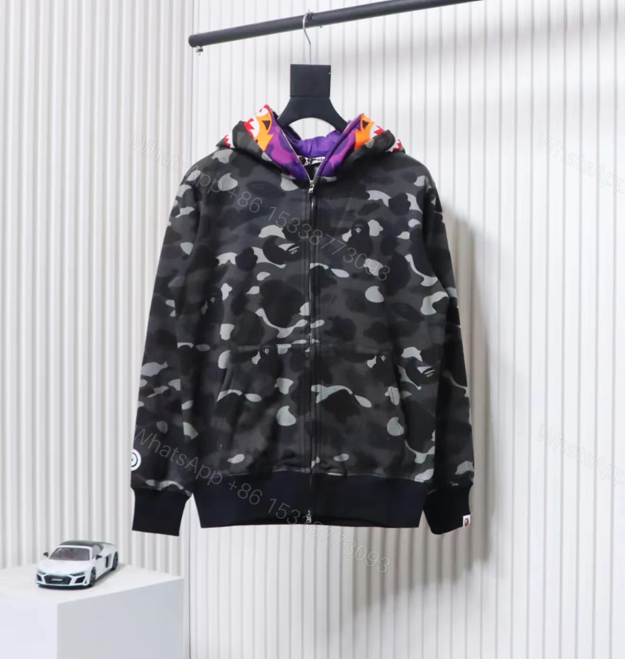 View 4 of BAPE Camouflage Double Hat Hoodie Dark Grey