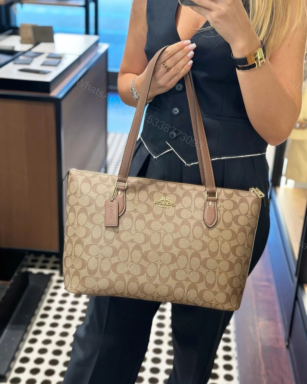 View 2 of Coach Signature City Top Zip Tote Bag First Copy | Premium Replica Designer Handbag