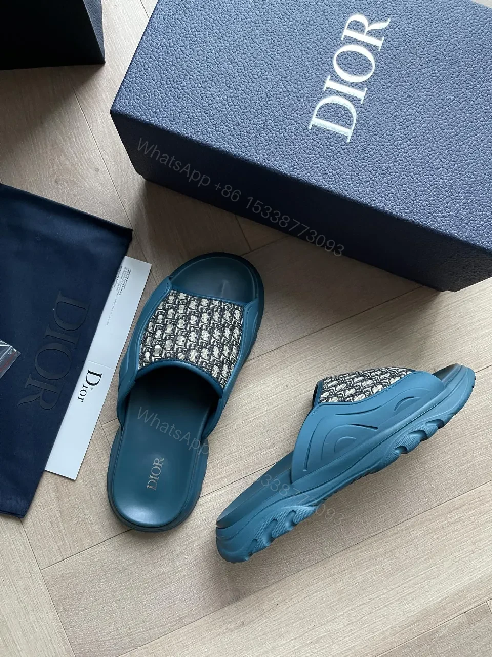 View 7 of Teal-Monogram Textile Slides: Luxe Comfort Footbed
