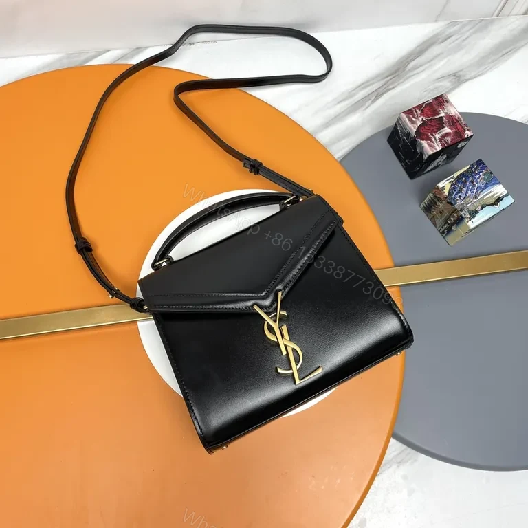 Chic Black Leather Crossbody with YSL Logo Hardware — view 1