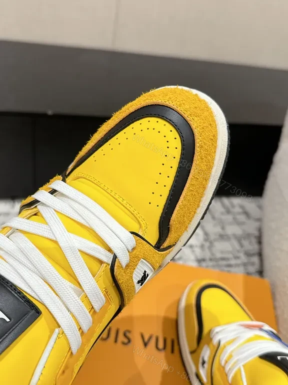 View 9 of Bold Yellow High-Top Sneakers Luxury Casual with LV-Inspired Accents