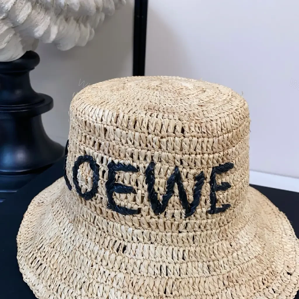 View 4 of Natural Straw Hat with LOEWE-Style Print - Lightweight, Sun-Shielding Cap