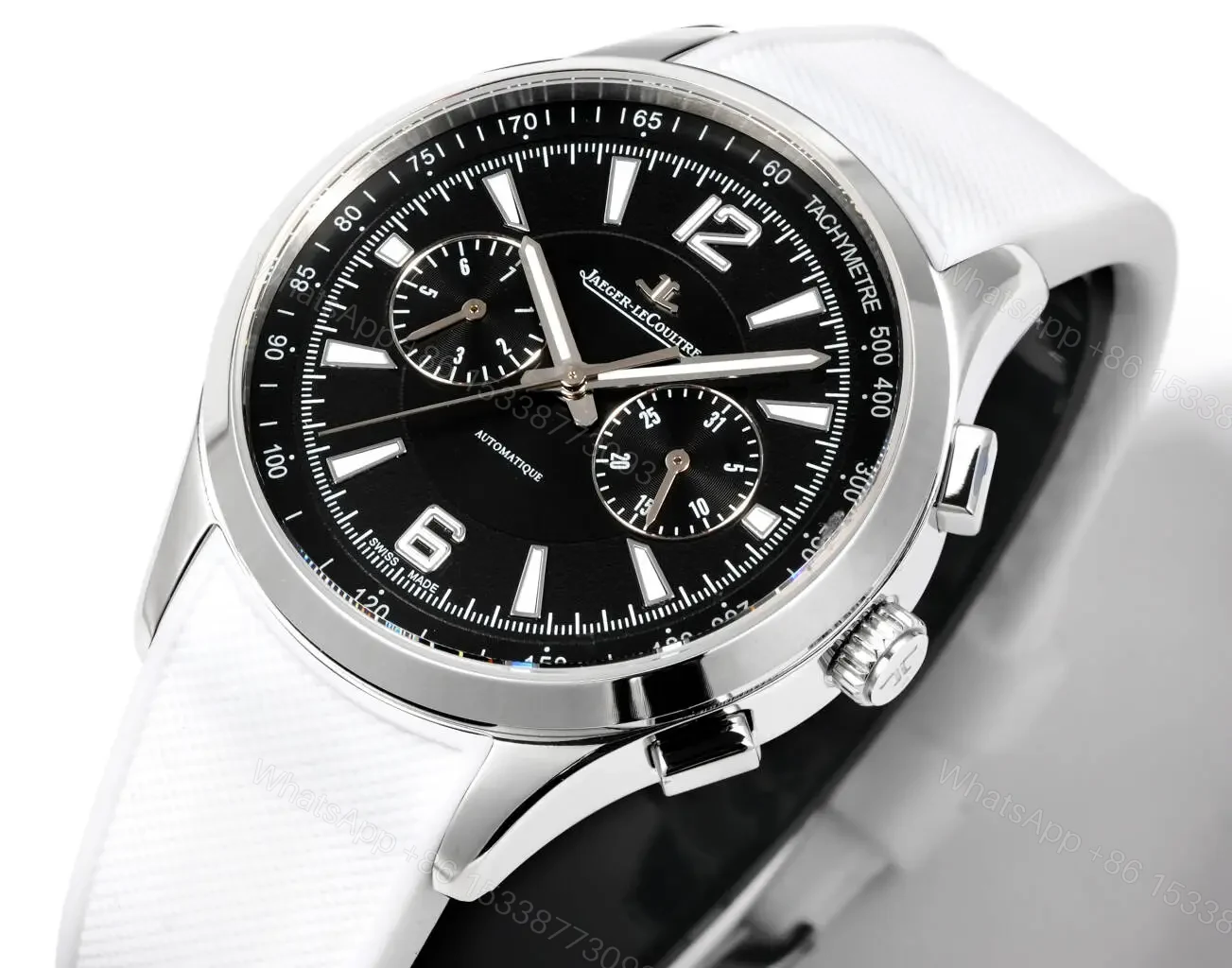 View 4 of Jaeger LeCoultre Black Chronograph Watch White Rubber Strap Ultimate 42MM JLC-POL-CHRONO-BLK-WHT-RUB-42