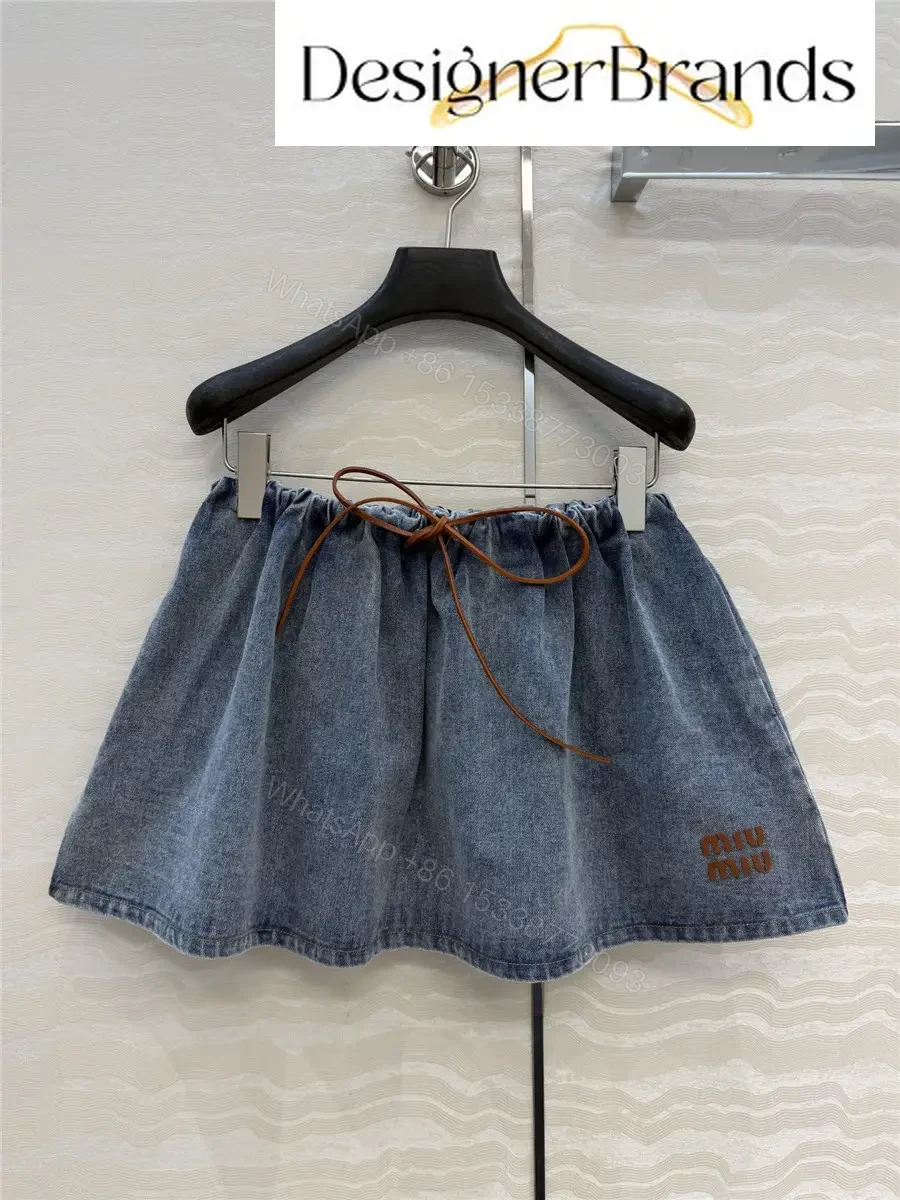 Miu Miu Jewel-Blue Washed Denim Mini Skirt — view 1