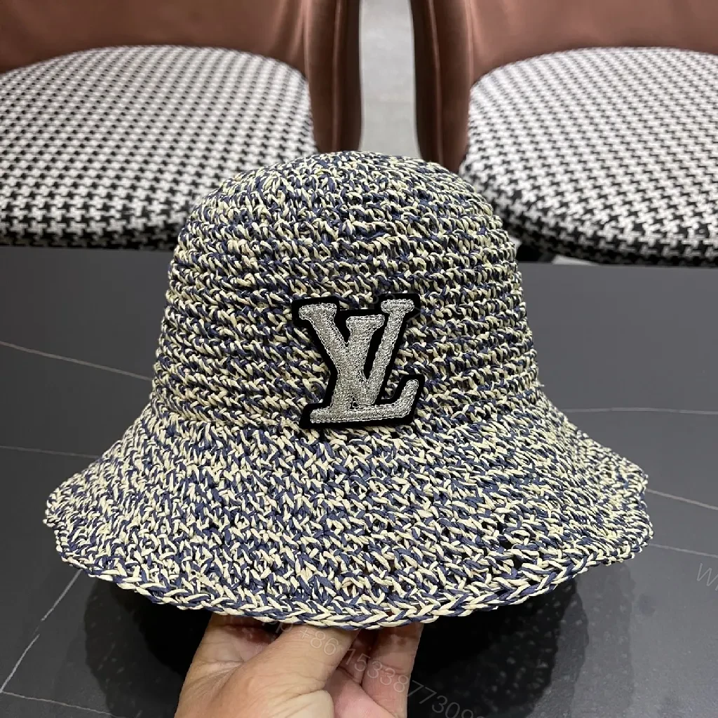 View 5 of Textured Straw-Blend Hat with LV Accent - Bucket Style