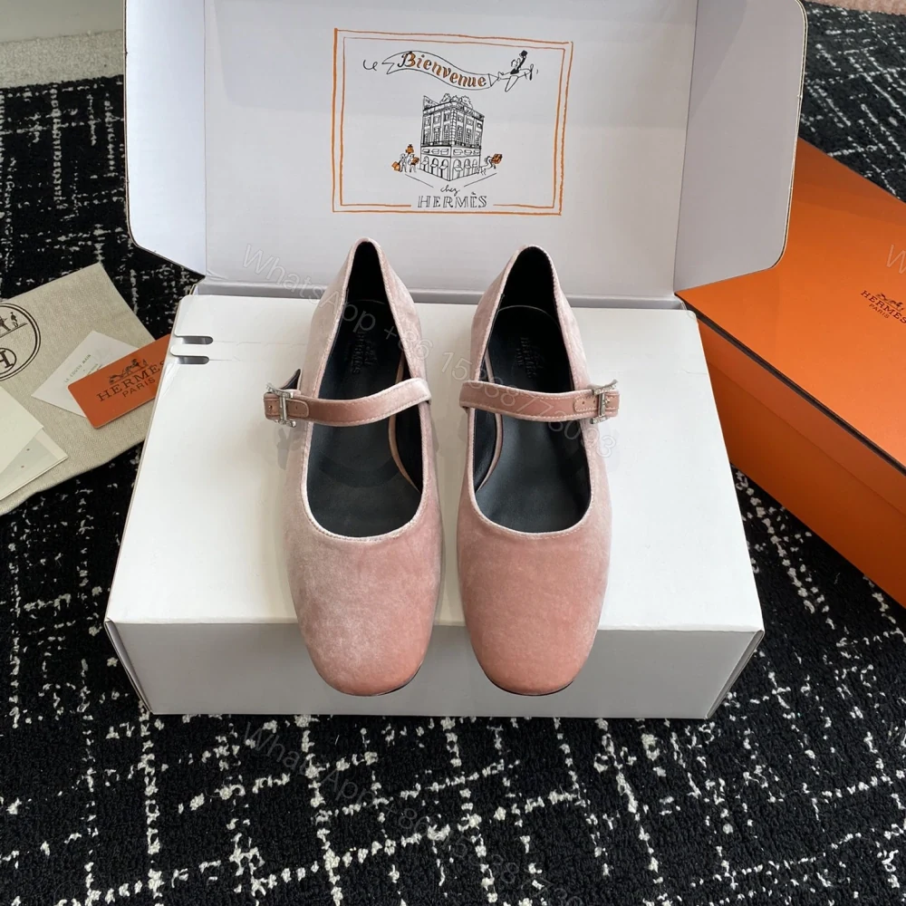 高仿Hermes*H242046ZBR絨面瑪麗珍鞋粉色免檢版 — view 1