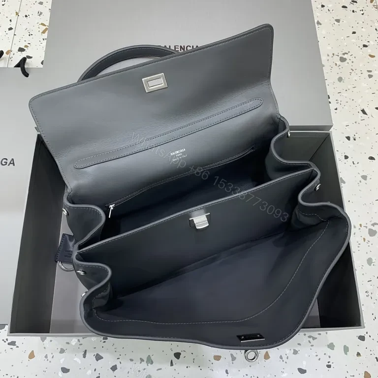 View 4 of Neutral Leather Structured Handbag with Subtle Hardware