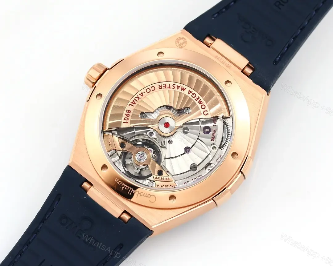 View 8 of Omega Constellation Meteorite Series 5th Generation Watch 41mm Blue Dial Rose Gold Case Leather Strap