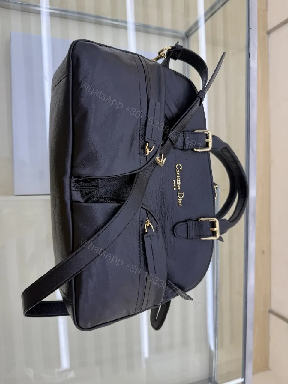 View 9 of Compact Luxury Satchel: Black Leather, Gold Hardware, Structured Style