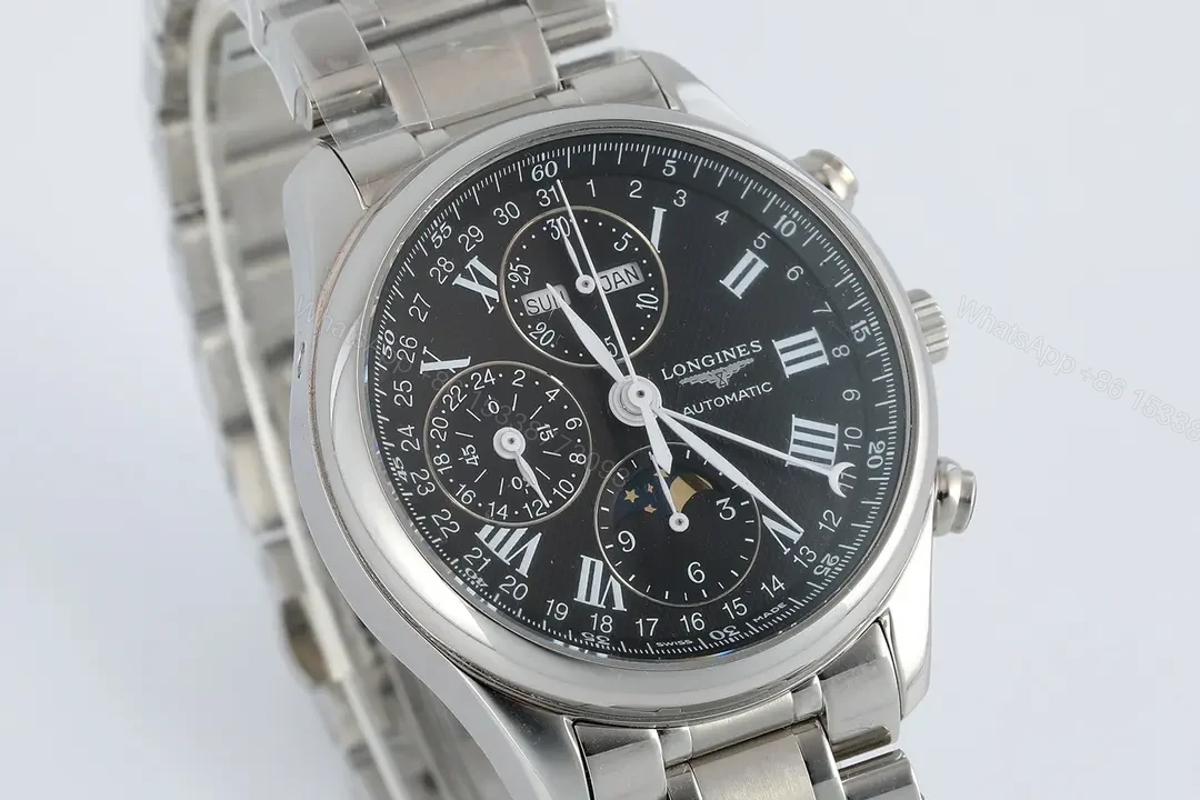 View 3 of Longines Master Collection Moonphase 8 Needle V4 Edition Silver Stainless Steel with Black Dial