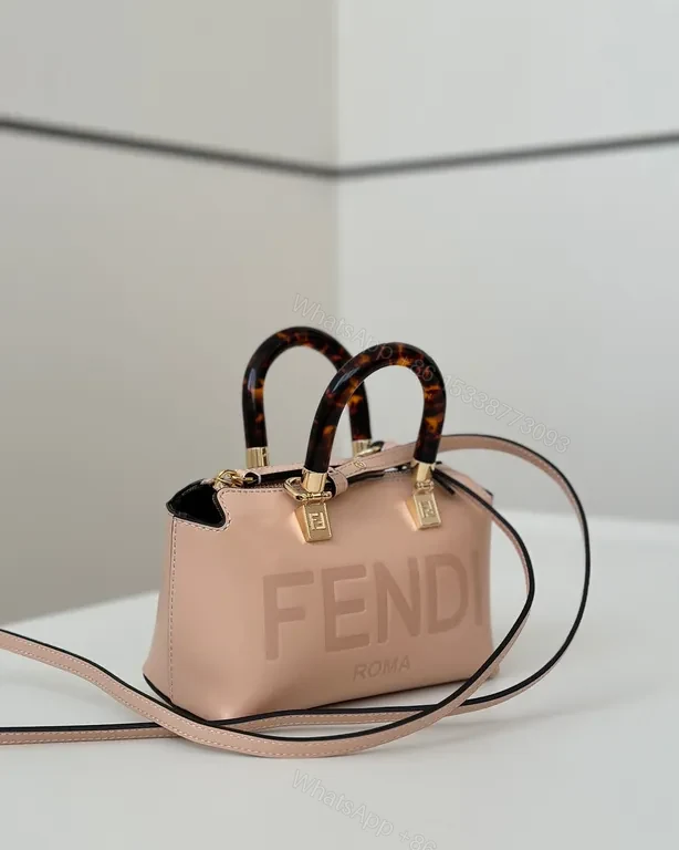 View 6 of Soft Pink Leather Satchel: Tortoiseshell Handles, FENDI-inspired Luxe