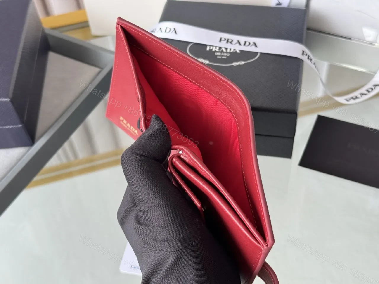 View 9 of Bold Red Saffiano Wallet: Compact Luxury for Everyday Use