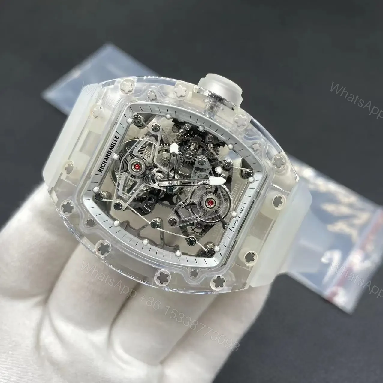 View 5 of Richard Mille Swiss Made Clone RM 56-02 Sapphire Skeleton Real Tourbillon
