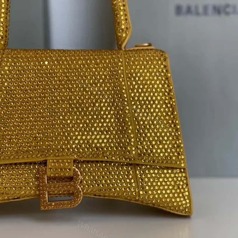View 4 of 高仿Balenciaga*Hourglass系列沙漏包滿鑽金色S