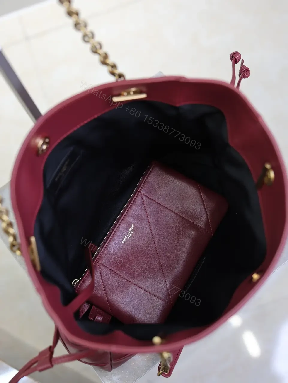 View 3 of Burgundy Quilted Tote: Luxury Satchel with Gold Hardware