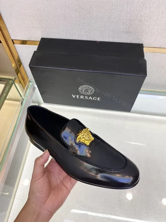 View 3 of Versace Black Calfskin Loafers with Medusa Hardware