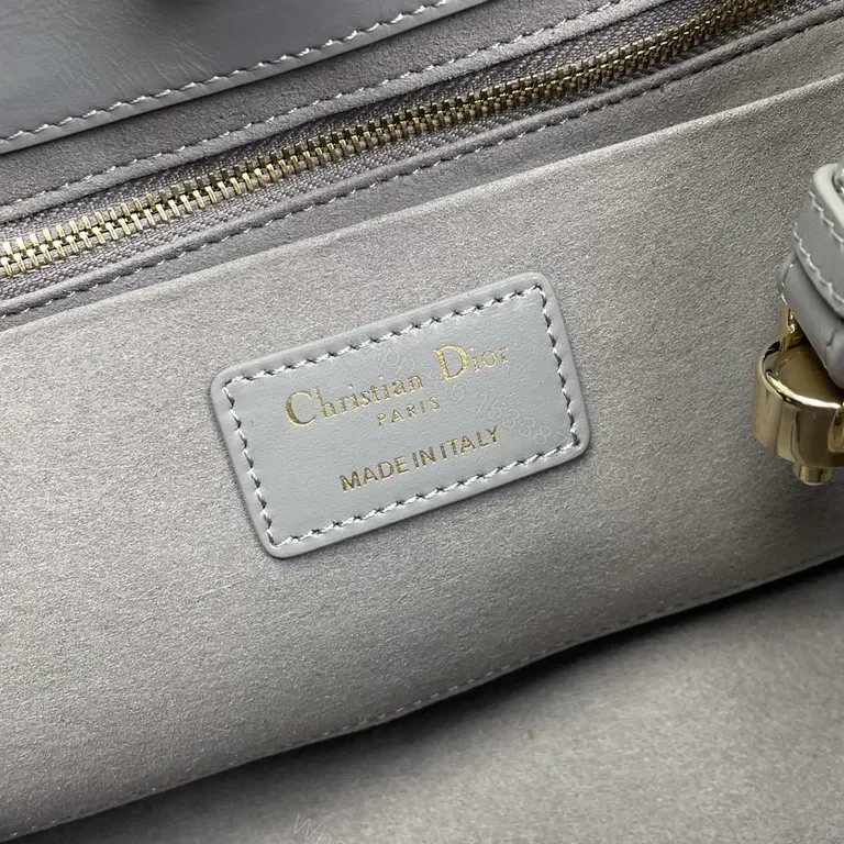 View 9 of Chic Grey Quilted Satchel: Gold-Dior Inspired Luxury Bag