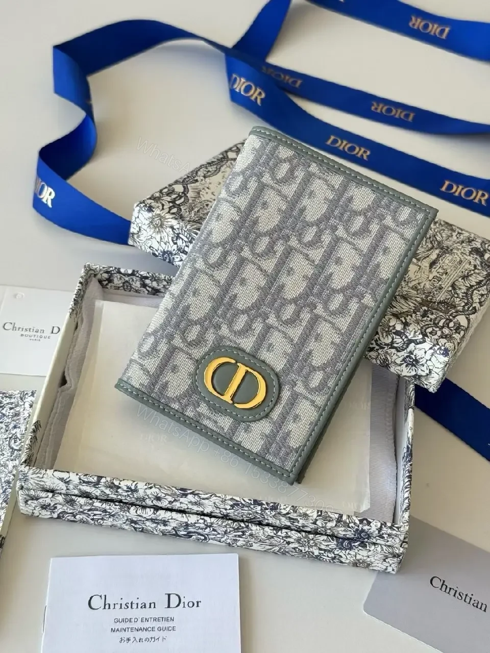 View 7 of Structured Sage Wallet: Canvas, Gold-Hardware, Signature Pattern