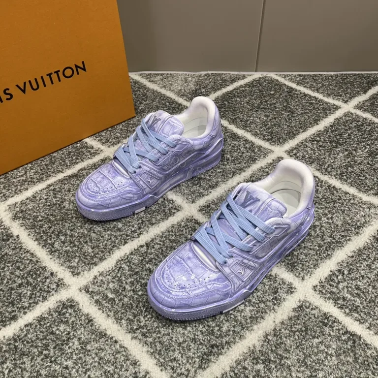 View 6 of Lavender Croc-Texture Luxe Trainer: LV-Inspired High-Top