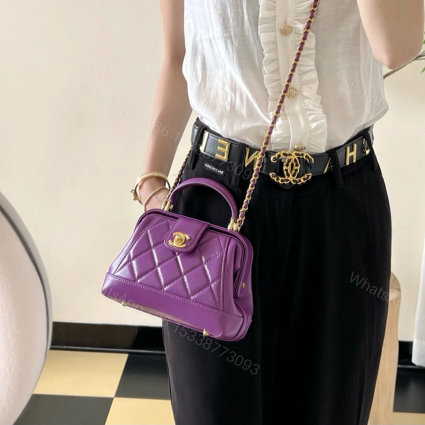 View 20 of 高仿Chanel*24A系列AS4958拋光小羊皮單肩包紫色免檢版