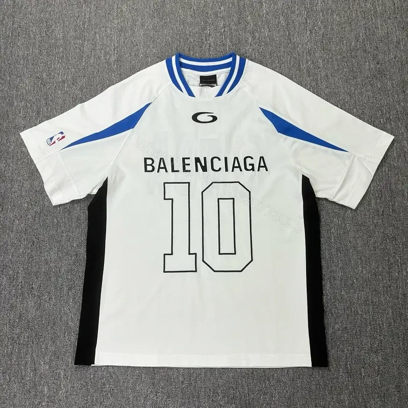 Bold Black-White Statement Jersey Tee with Electric Blue Accents — view 1