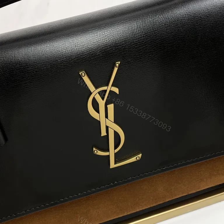 View 5 of Chic YSL Crossbody: Leather-Suede, Gold Logo, Luxe Everyday