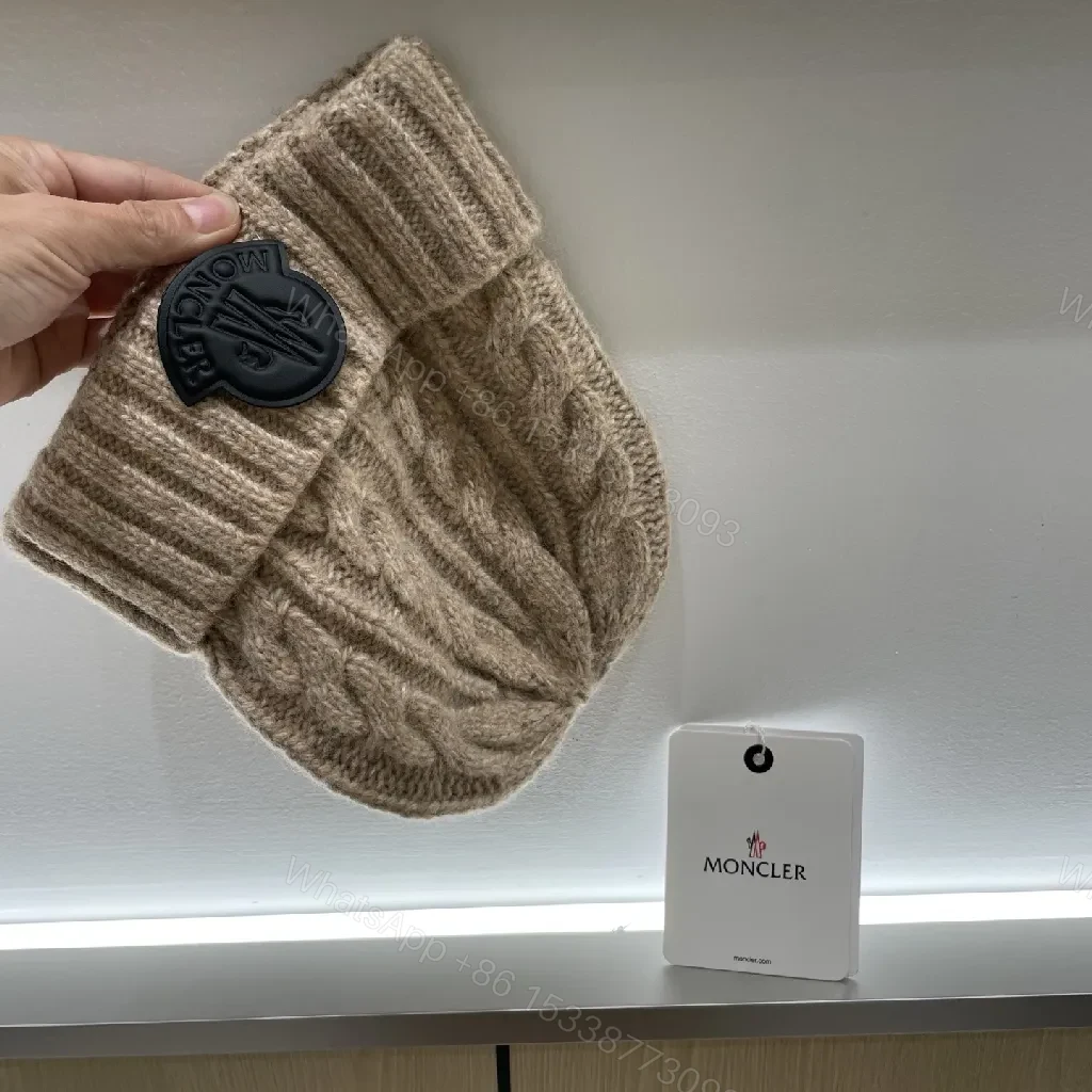 View 8 of Beige Cable Knit Beanie with Signature Patch Essential Warmth