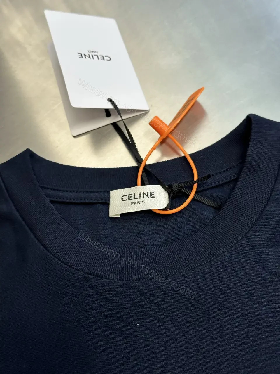 View 11 of Blue Cotton Oversized Tee with CELINE Logo