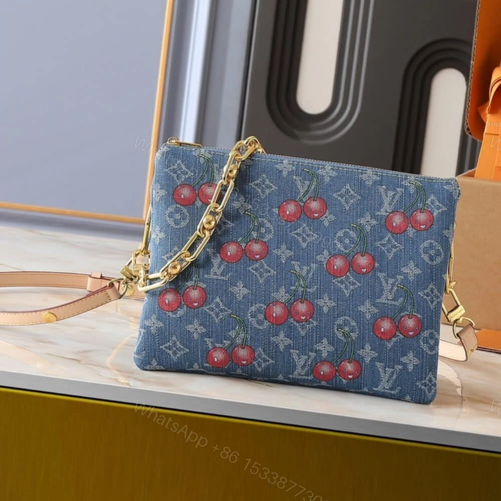View 2 of Louis Vuitton X Takashi Murakami PM Coussin Bag Denim Monogram Cherry Blue 26Cm M14978