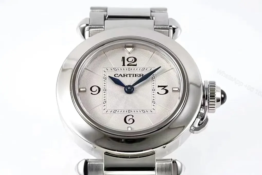 View 4 of GS Factory Cartier Pasha de Cartier Women’s Watch – Silver Dial, 30mm, Stainless Steel and Leather Straps, Swiss Quartz Movement (Cal.157)