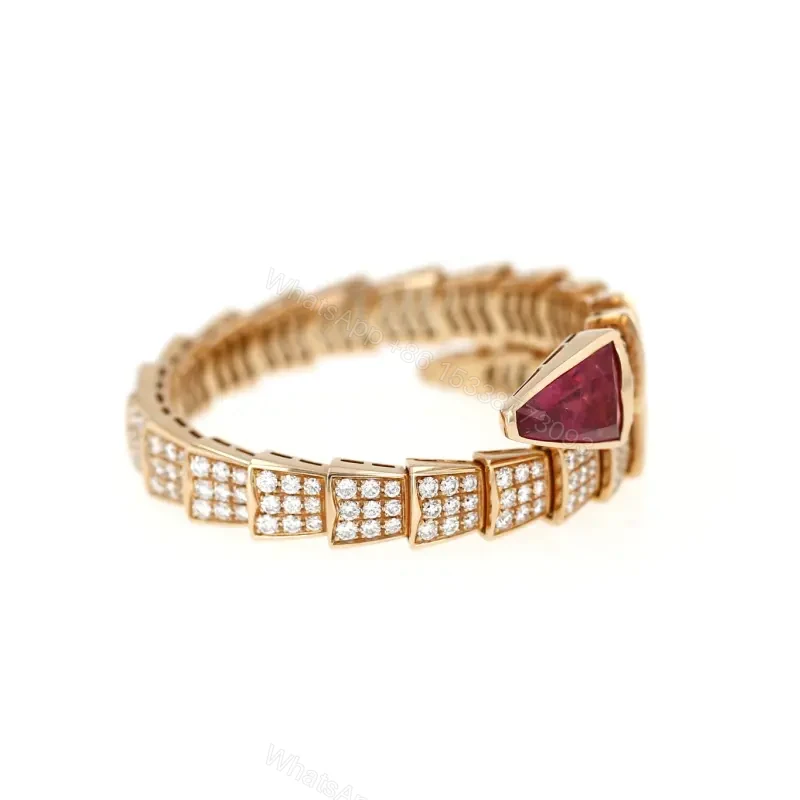 View 7 of Bvlgari 18K Rose Gold Red Tourmaline and Diamond Solitaire Bangle