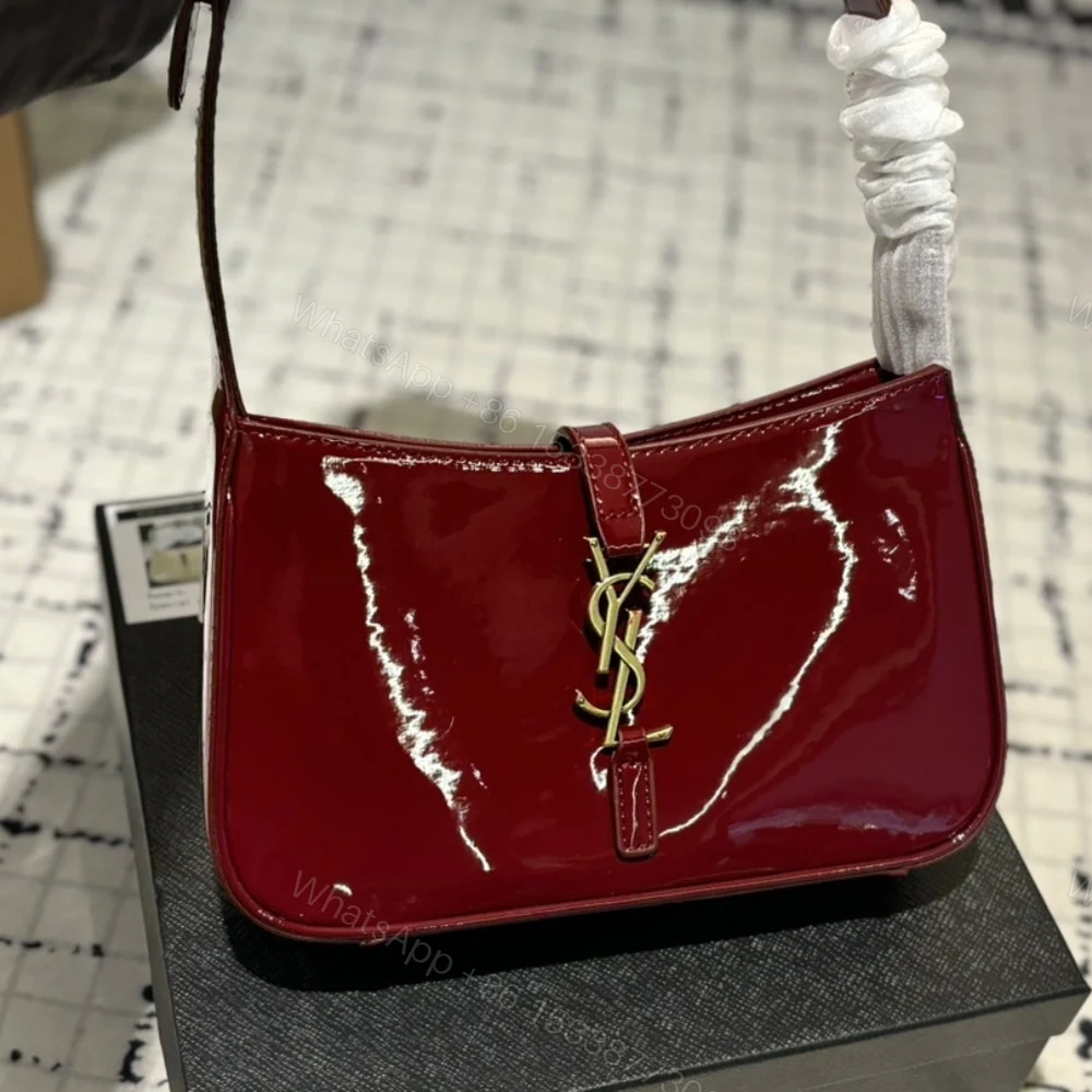 View 2 of Saint Laurent Le 5 A 7 Patent Hobo Bag In Shiny Wine Red 25Cm