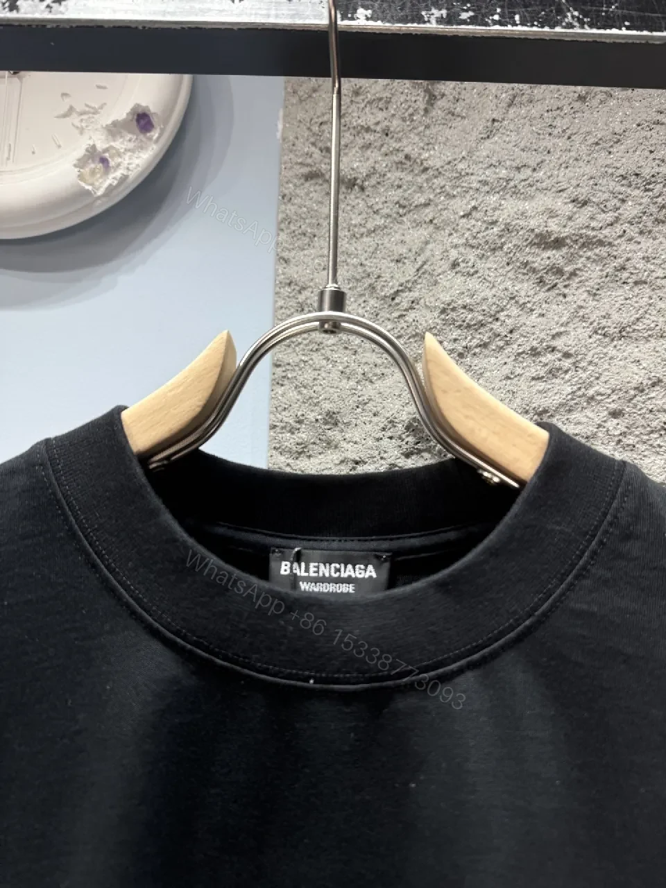 View 5 of Black Cotton Tee – Minimalist Pink Logo Accent T-Shirt
