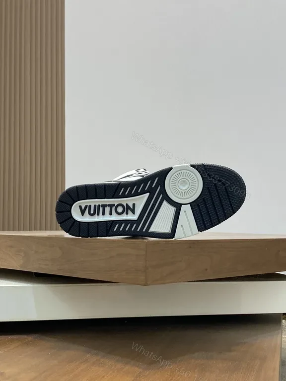 View 2 of Bold Contrast LV High-Top Sneaker: Luxury Streetwear Comfort