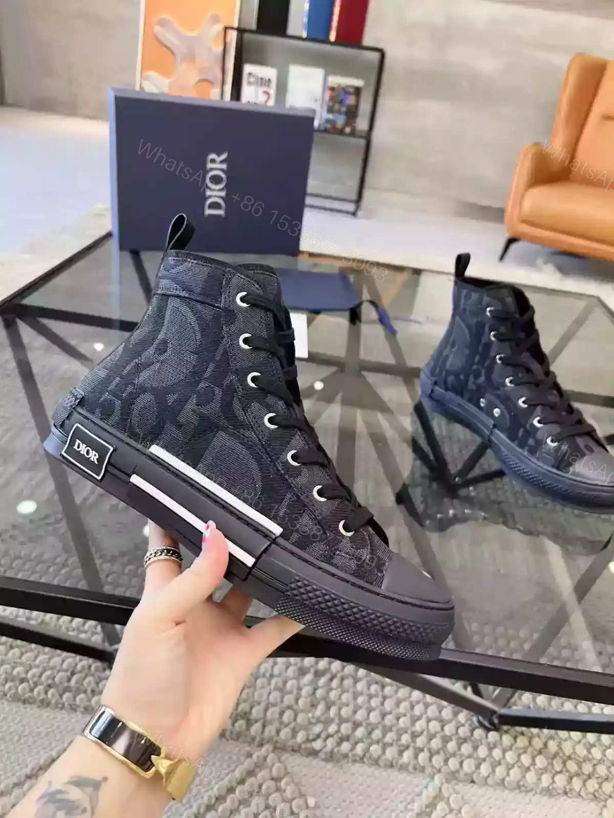 View 3 of B23 HIGH-TOP SNEAKER BLACK MAXI DIOR OBLIQUE JACQUARD – CD118