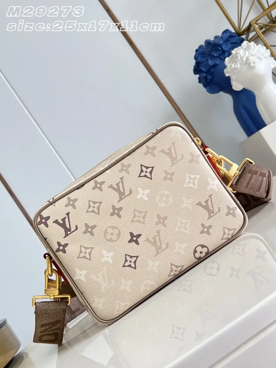 View 6 of Beige Monogram Crossbody: LV-Style, Structured Tote