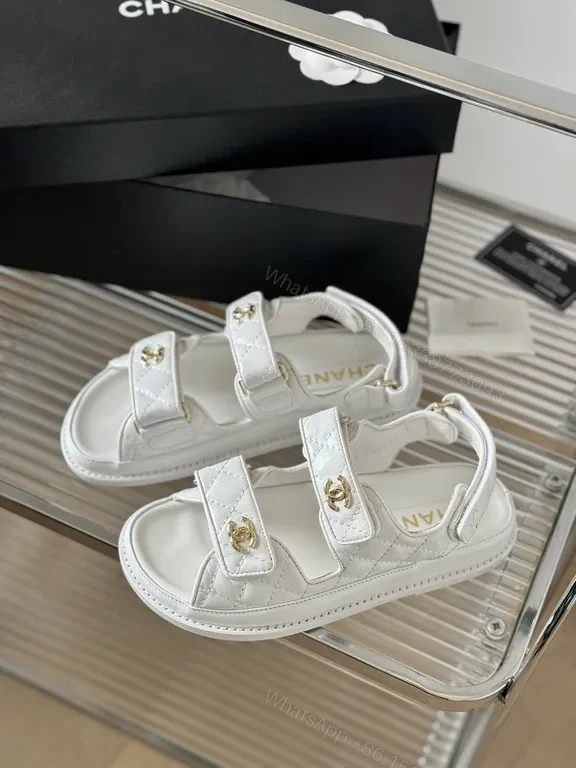 View 9 of Quilted Metallic White Sandals with Gold Hardware - Luxury Style