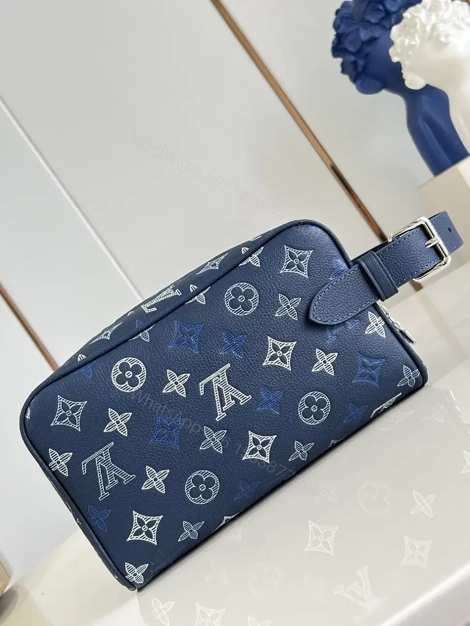 View 3 of Navy Blue LV Monogram Pouch – Leather, Rectangular Clutch