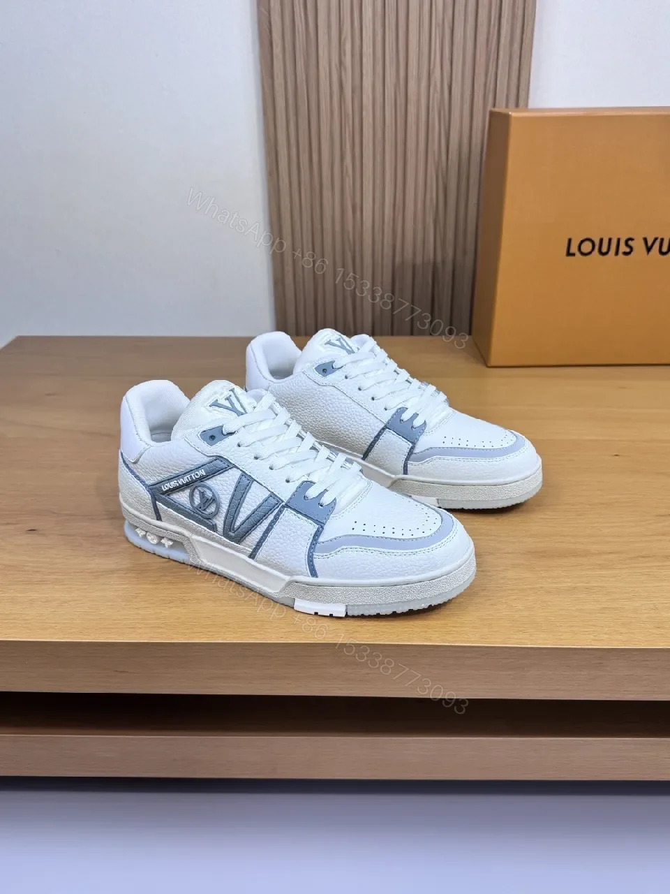 White Leather Sneaker with Subtle LV-Inspired Accents — view 1