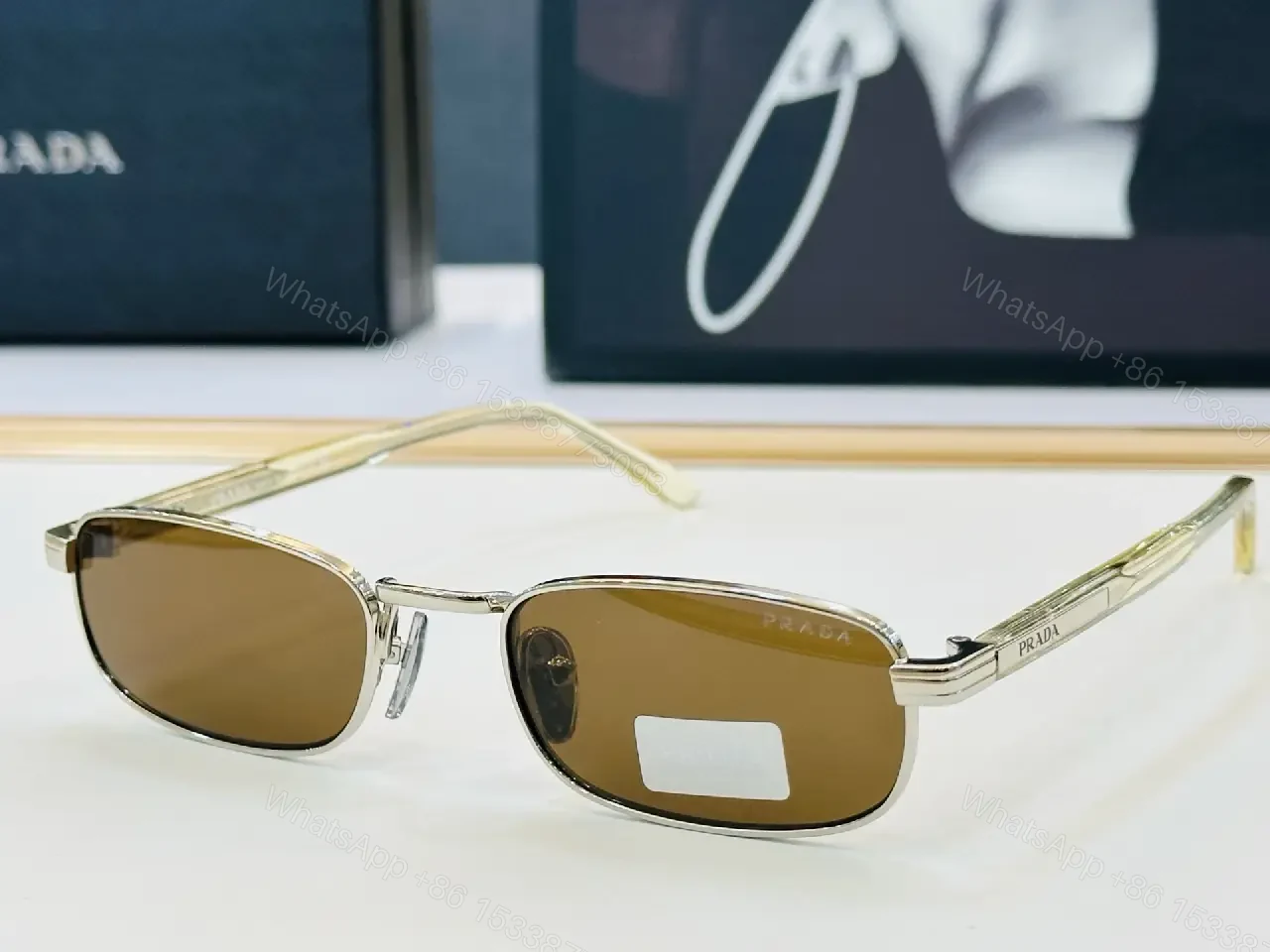 View 4 of Black Plastic/Acrylic Rectangular Semi-Rimless Narrow Metal Bridge Sunglasses
