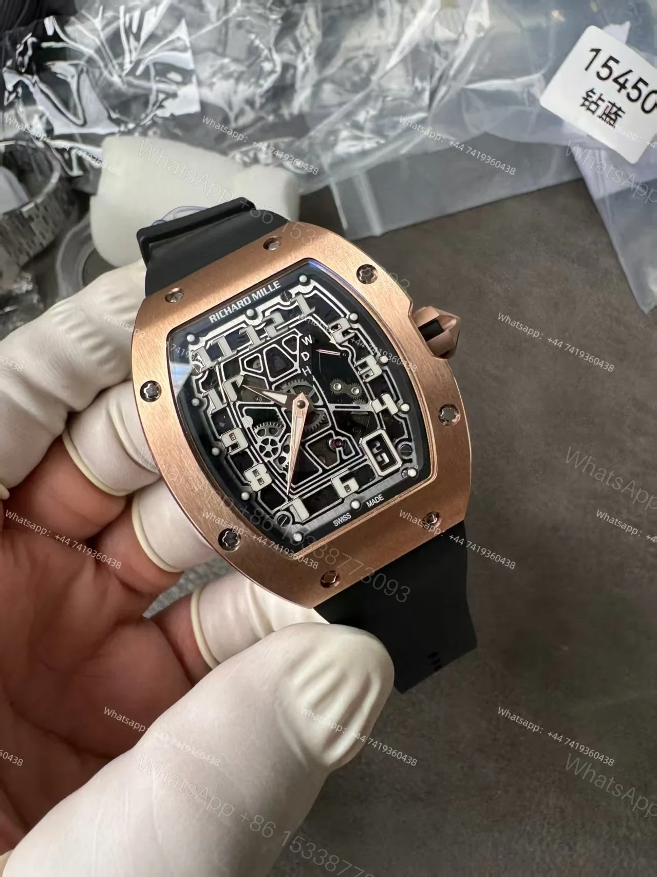 View 2 of Super Clone Richard Mille RM 67-01 Rose Gold Skeleton Black Rubber Strap