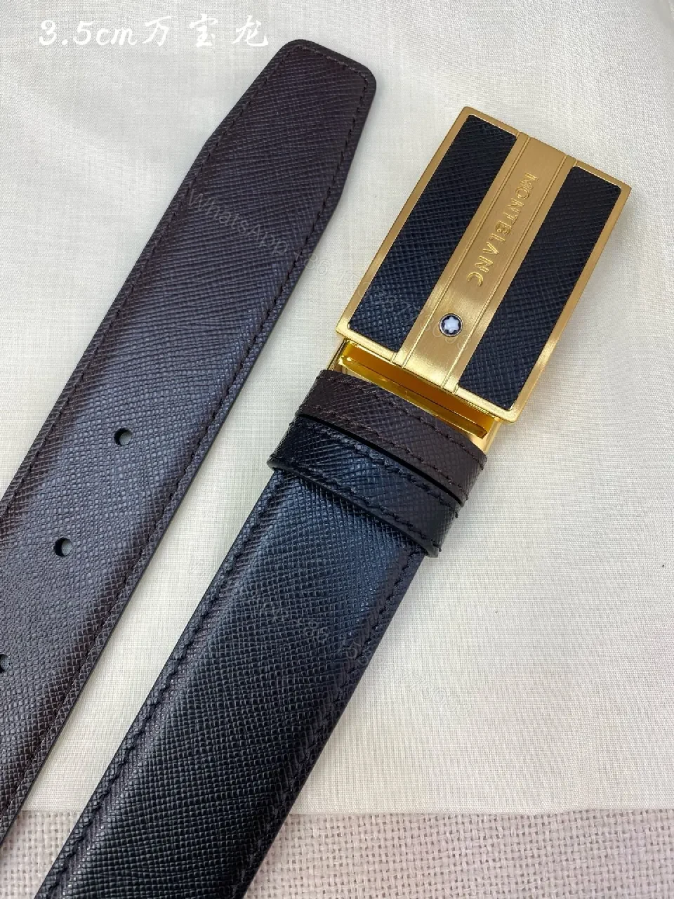 View 3 of Dark Leather Belt with Gold Buckle - Quiet Luxury Style