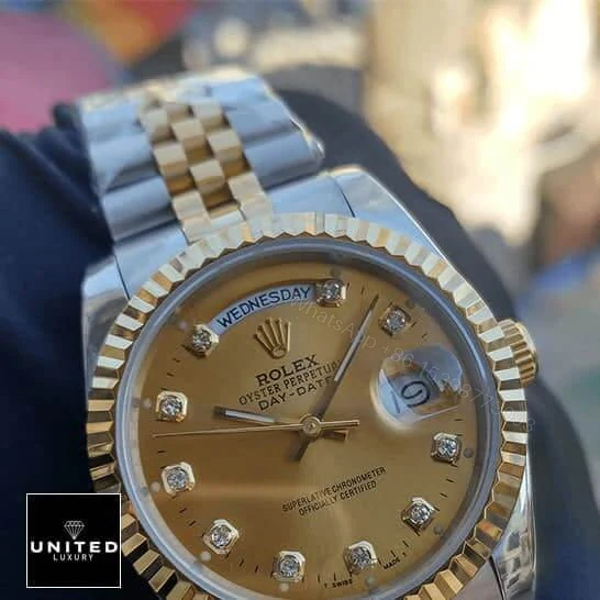 View 5 of Rolex Day-Date 128238 Yellow Gold With Diamond Dial Replica
