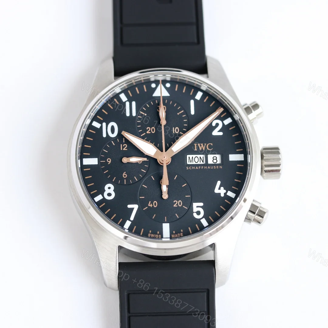 IWC Pilot Chronograph Blue Replica 41MM Premium Black Rubber Strap Edition IW388117 — view 1
