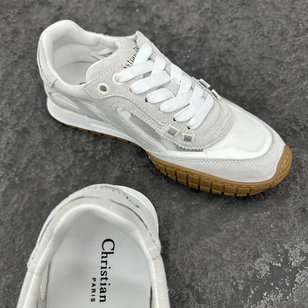 View 3 of Beige Suede Mesh Sneaker – Gum Sole, Dior-style Runner