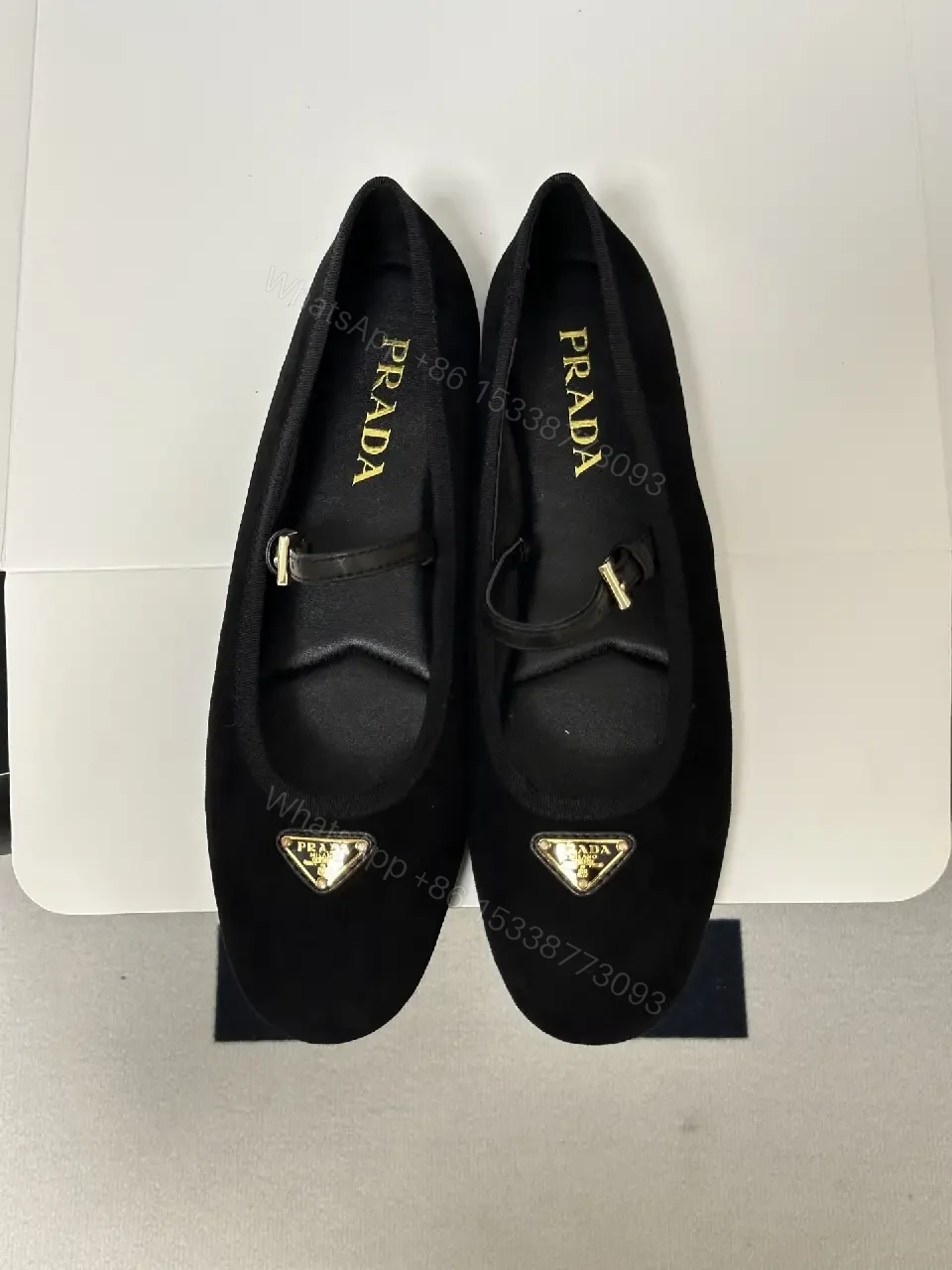 View 4 of Black Velvet Mary Jane Shoes Gold Logo Prada-inspired Classic Comfort Dress Shoes