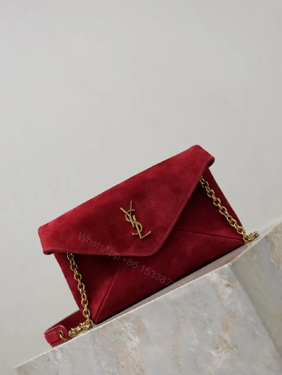 View 9 of Red Velvet Clutch with Gold-Tone Envelope Charm