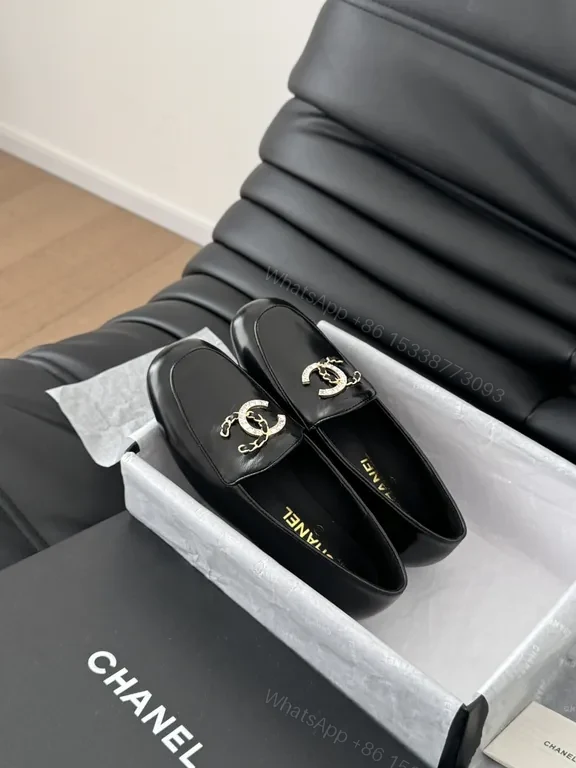 View 8 of Chic Leather Loafers with Logo Hardware - Black, Luxe Style