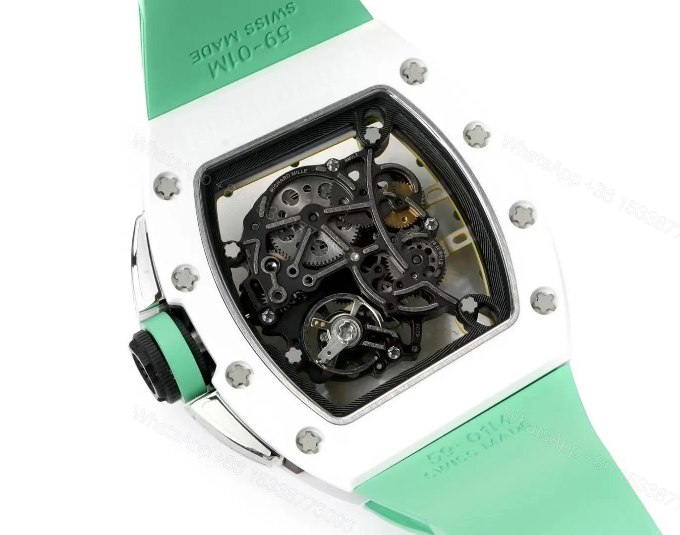 View 7 of Richard Mille RM61-01 Watch TZP-N Zirconia Ceramic NTPT Carbon Fiber Skeleton Dial RMUL2 Manual Winding Movement Yellow Green Suspended Bridge Luxury Sports Watch RM61-01-TZP-YGB-SK
